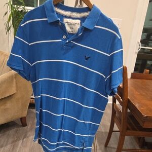 American Eagle Outfitters Blue and White Polo Shirt